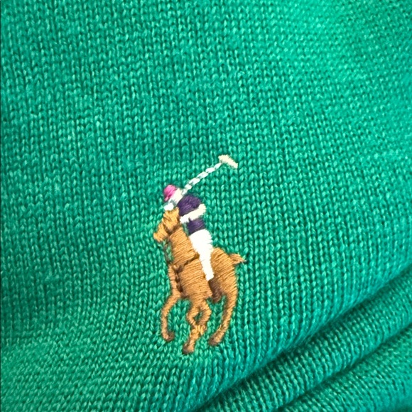 Ralph Lauren Sport 100% Merino Wool V Neck Sweater Sz S Pickelball Golf Green - Picture 5 of 6